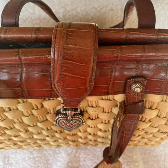 Authentic Brighton Ruth Woven Straw Satchel Bag with leather trim and handles - Picture 5 of 15
